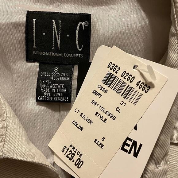 INC Women's 8 Blazer Jacket Linen Silk Button Front Collared Summer Workwear - Picture 4 of 9